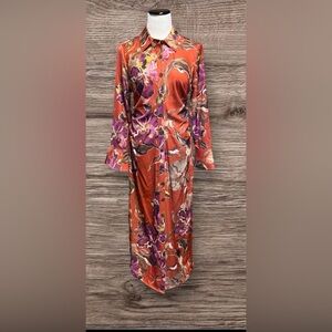 NWT FLORAL SATIN MIDI SHIRT DRESS SZ 6